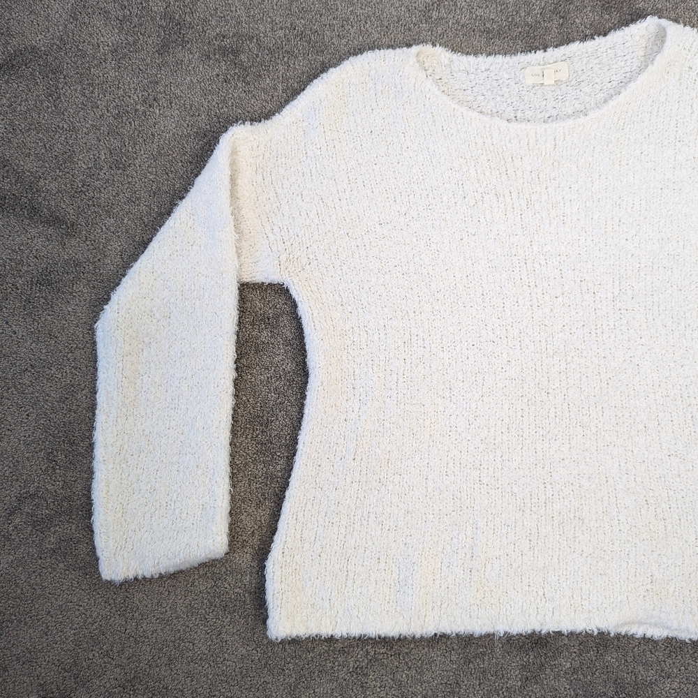 Lou & Grey Textured White Cozy Knit Sweater - Size M Teddy Wool Blend